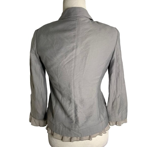 Lauren Conrad Chiffon Trim Blazer Jacket 2 Grey Button Notch Collar Unlined - Picture 4 of 6